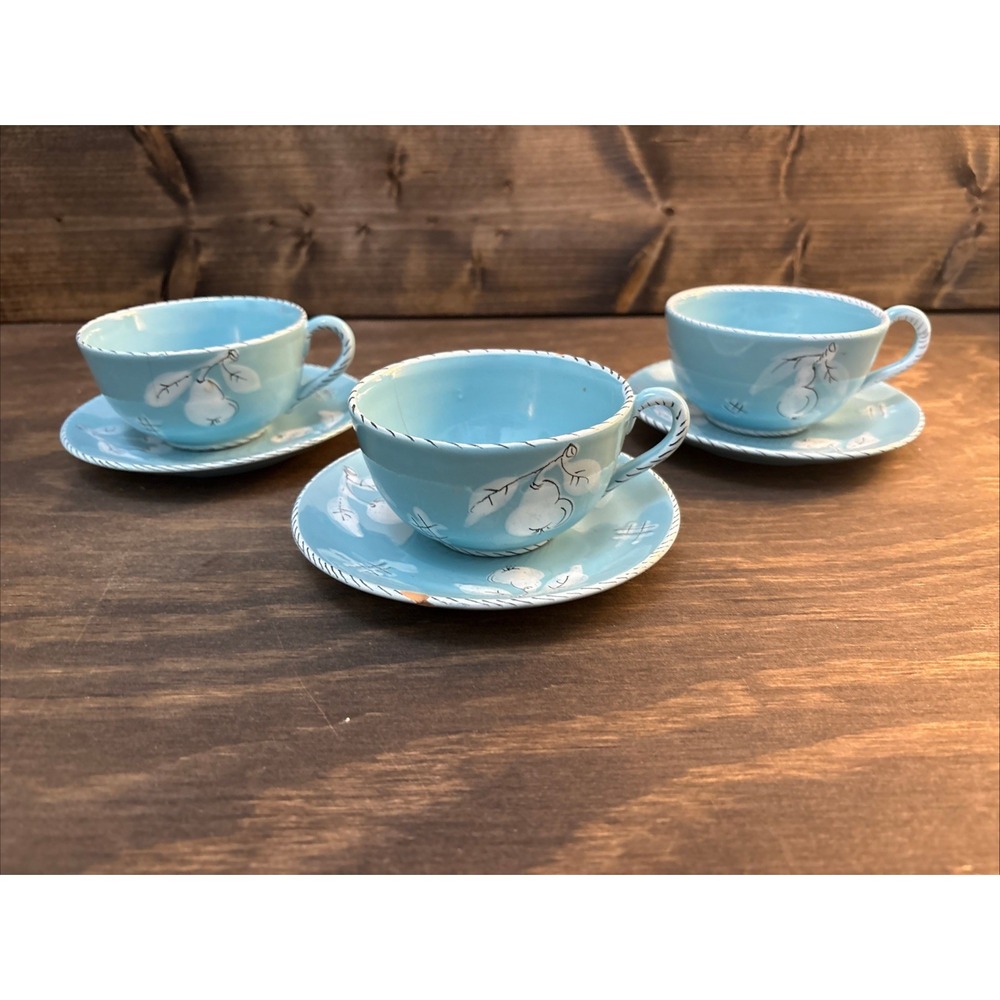 Set Of 3 Coffee Tea Cups & Saucers Italy P.V. Peasant Village